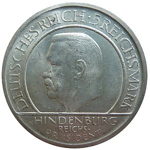 reichsmarek, Hindenburg, Republika Weimarska, monety, pieniądze, Numizmatyka, Waluta