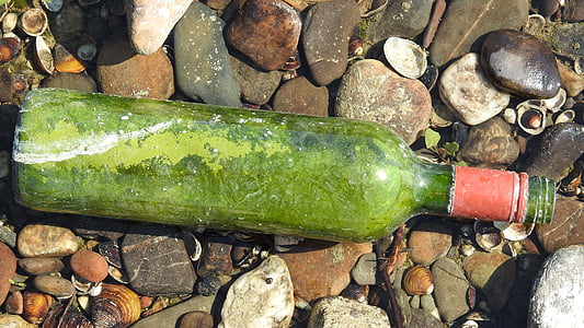 glass bottle, old, green glass, bottle, waste, garbage
