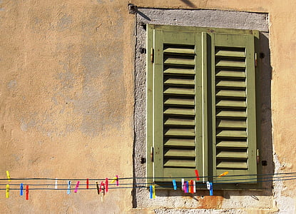 ventana, pinzas, fachada, rejilla de secado