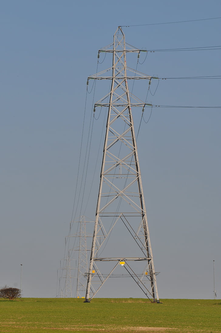 elektroenerģijas pylon, lauks, elektrība, jauda, pylon, debesis, enerģija