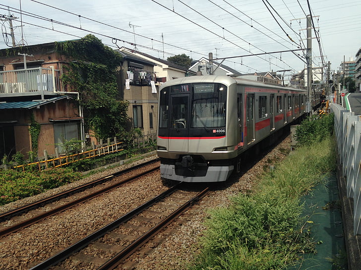 elektrische trein, Toyoko, leiden van voertuig, spoorweg track, vervoer, trein, station