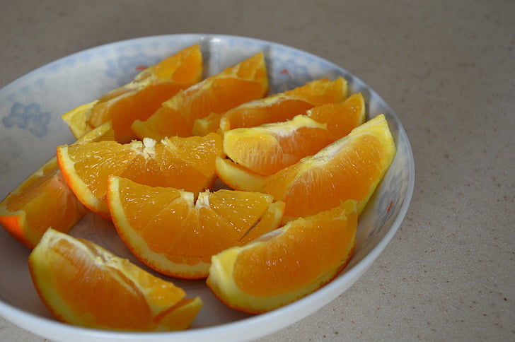 oransje, skiver, plate, mat, frukt, sunn
