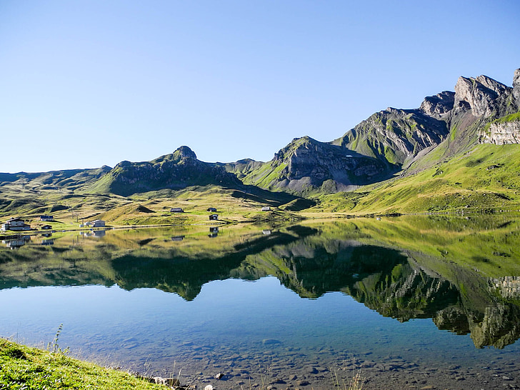 melchseefrutt, montanhas, cume de montanha, Lago alpino, bergsee, Berghaus, cabana de montanha