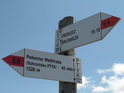 sendero, poste indicador, Bieszczady, rutas de senderismo, Ruta de senderismo, pie de página, montañas