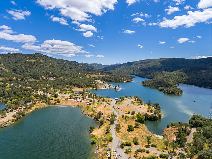 Drone, California, Lago, colorido, al aire libre, rocas, aire