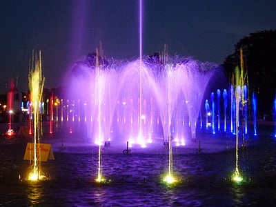 fountain, water, light, laser, preview, flowing water, stream of water