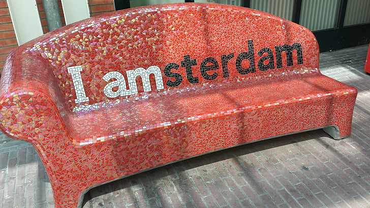 Amsterdam, Ława, Ulica, Holandia, czerwony, ja amsterdam