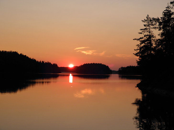 poletje, sončni zahod, Savonlinna, Saimaa, Finska, finščina, jezero