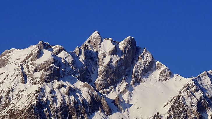pilatus, mountain, lucerne, switzerland, snowy, partly cloudy, blue