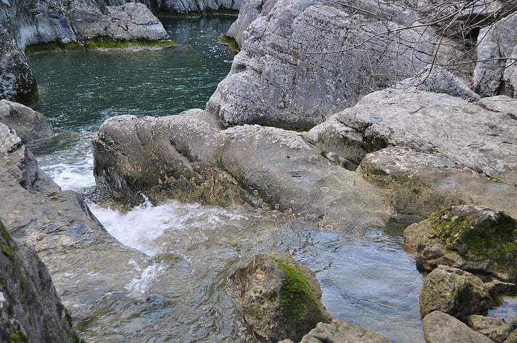 поток, вода, рок, камък, природата, водопад