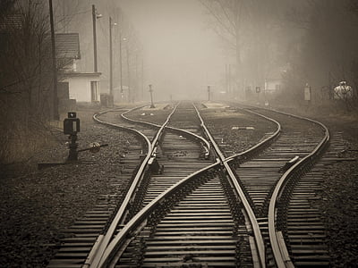 black and white, dark, destination, endless, fog, guidance, iron