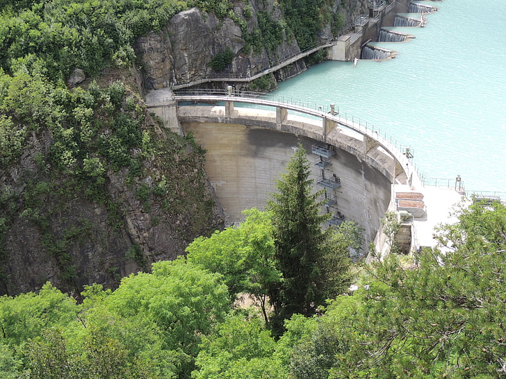 reservoir, dam, water, power plant, filter, water level, mountains