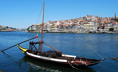 båt, antika, Oporto, Portugal, floden, vin, transport