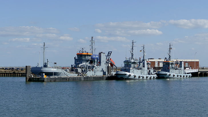 Marina, navires, navire de guerre, port, mer du Nord, Wilhelmshaven, Jade
