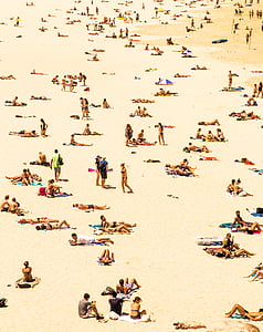 人, 海岸, 海滩, 日光浴, 旅游, 大群人, 人群