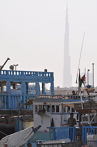 摩天大楼, 迪拜, 港口, 小船, 阿联酋, 码头, 船舶