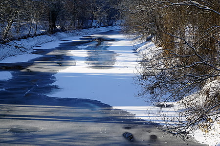 多瑙河, 图特林根, 河, 冬天, 雪, 沉默, 德国