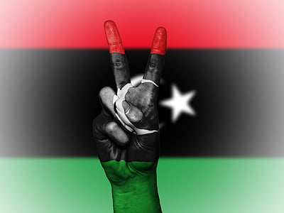 Libia, pokoju, ręka, naród, tło, transparent, kolory