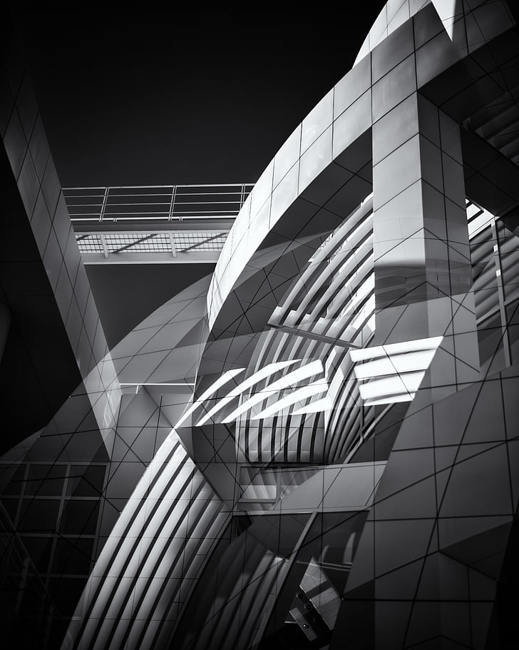 arquitectònic, fotografia, blanc i negre, dinàmica, arquitectura, moderna, estructura de construcció
