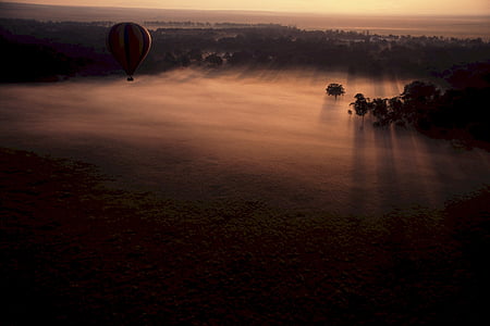 táj, köd, Afrika, hőlégballon, nézet, ballon, fény