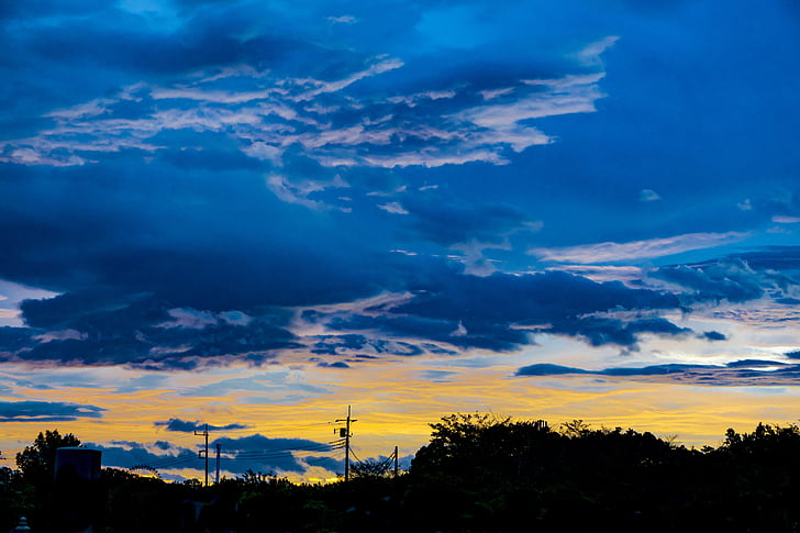 jutra sjaj, nebo, Zora, silueta, jutro, izlazak sunca, Japan