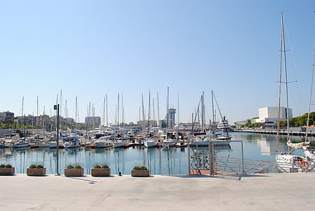 port, barcelona, water, ship, boats, summer, spain