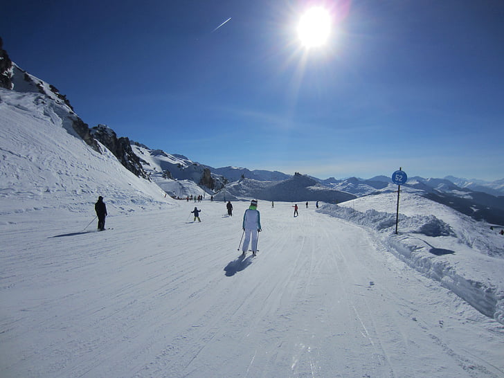 snow, alpine, ski run, sun