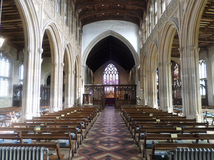 lavenham church, pews, aisle, historical, arches