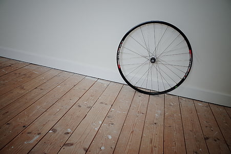 bicicleta, bicicleta, rueda, madera dura, pisos