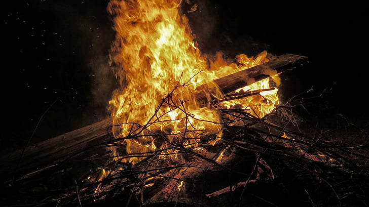 Aska, Bonfire, grenar, bränna, bränning, bränd, lägereld