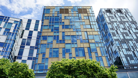 сграда, стъкло, архитектура, офис, модерни, синьо, Прозорец