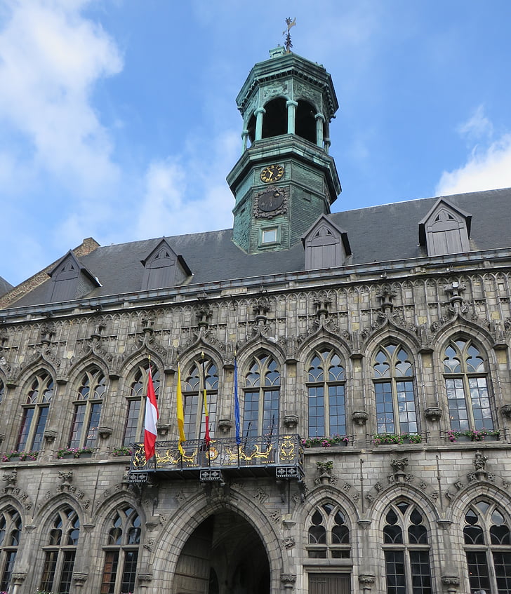 Belgien, Mons, City hall, klokketårnet, arkitektur, Vallonien, toppen af klokketårnet