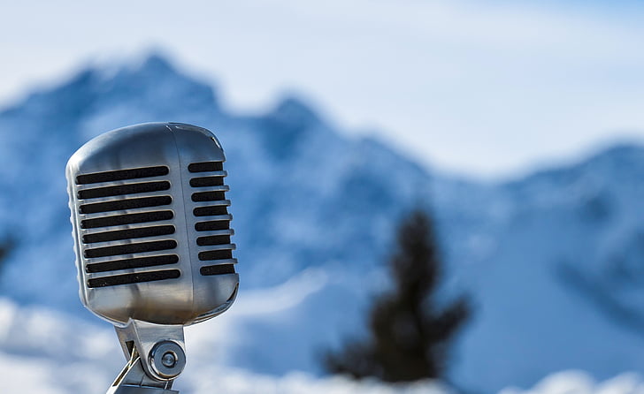 microphone, mountains, snow