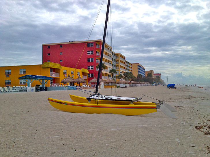 пляж, лодка, песок, вид, Флорида, парусное судно