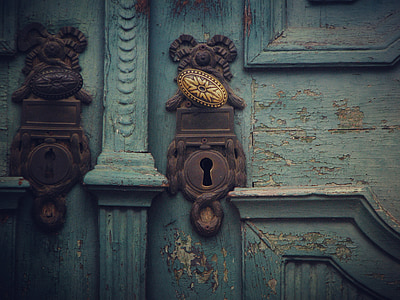 ประตู, หมายเลขอ้างอิง, สีฟ้า, คีย์, เปิด, ประตูเก่า, เก่า
