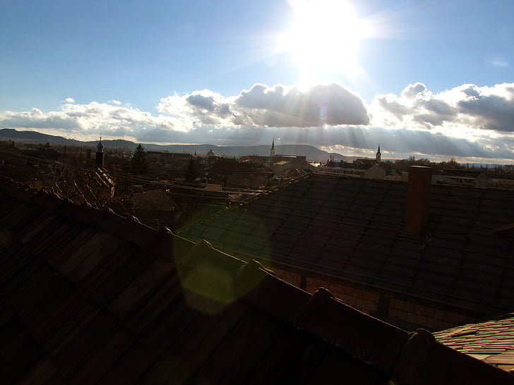atap, bangunan, langit, biru, Esztergom, awan, sinar matahari