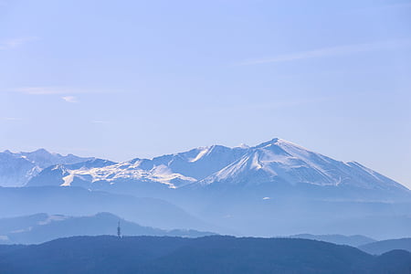mountain, highland, blue, sky, summit, ridge, landscape