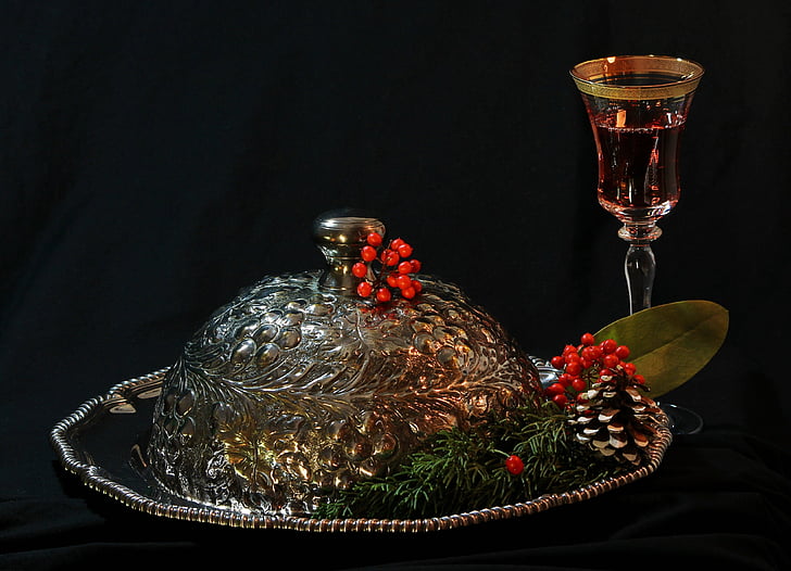 Dovolená zátiší, Vánoční večírek, Edwardian stříbrné Repoussé, kryt, víko, Tiffany zásobník, dekorace