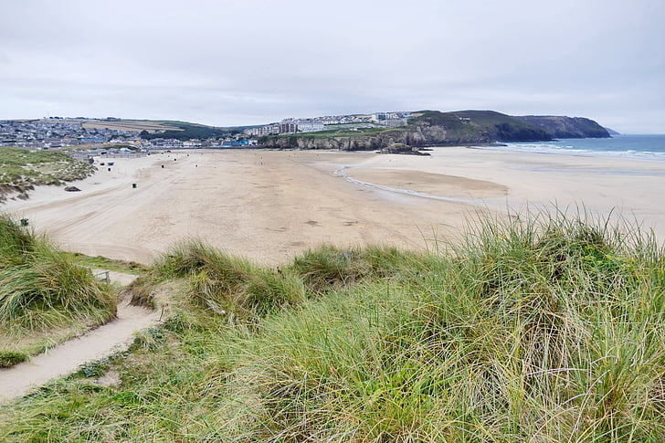 Penhale sands, Perranporth, Spiaggia di Perranporth, Cornwall, Costa, spiaggia, mare