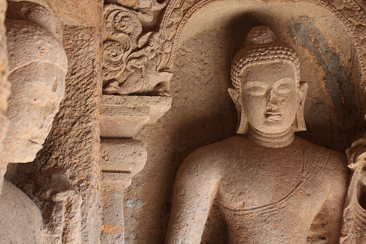 Gautam, Buddha, buddhismen, siffror, stenskulpturer, väggen, templet