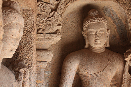 Gautam, Buddha, budism, arvud, kivist nikerdatud, seina, Temple
