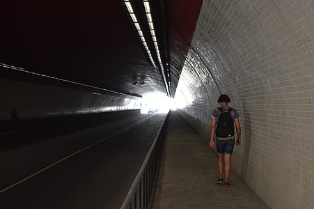 tunelové propojení, opustit, sledování, cesta, tmavý, světlo, ztracené