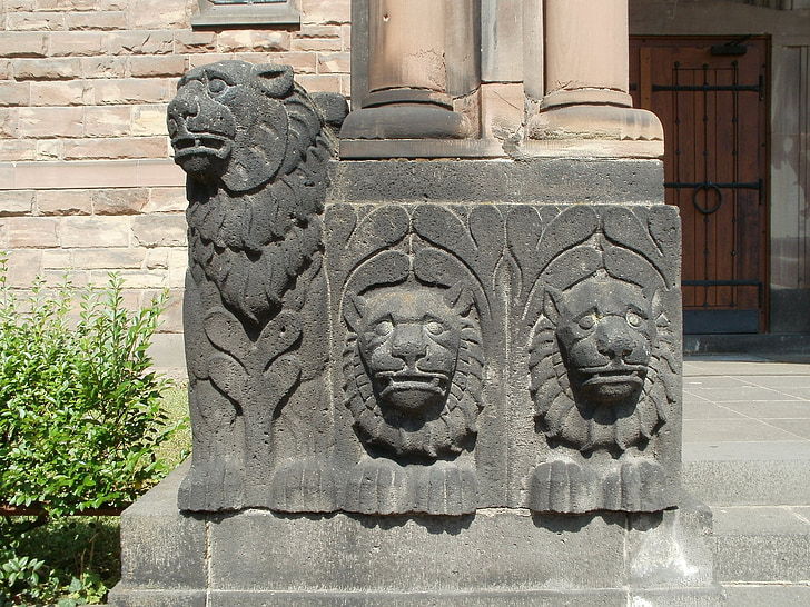 posąg, Rzeźba, lwy, Kościół, Saarbruecken, christkoenig, kultury