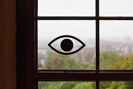 Vision, ablak, nézet, távoli, szem