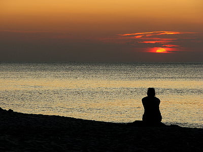 zachód słońca, morze, Morza Bałtyckiego, znak, człowiek, Kobieta, Wieczorem