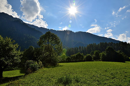 Sautens, Alm, Tirol, Ausztria, falu, hegyek, természet