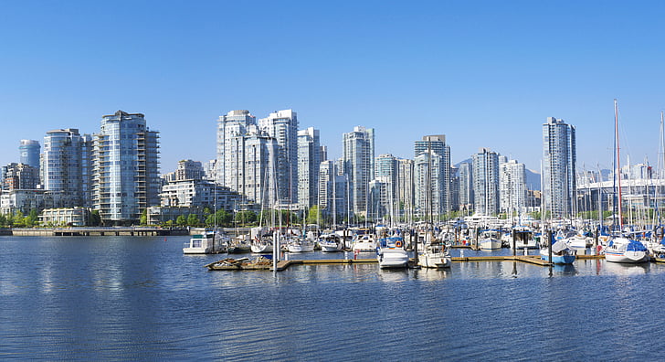 Porto, condomínios, Barcos, Vancouver, arquitetura, linha do horizonte, cidade