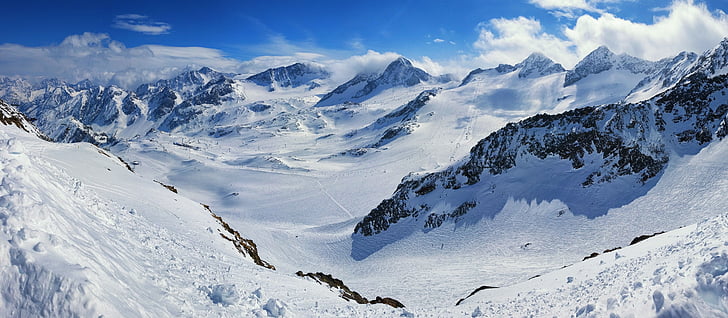 Stubaital, Stubaier Gletscher, Gletscher, Alpine, Traumtag, Wintersport, Fahrt