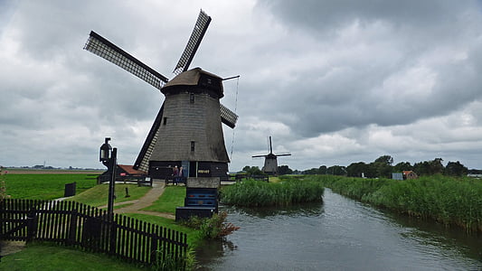 schermerhorn, 네덜란드, 풍차, 네덜란드, museummolen, 관광, 농촌 현장