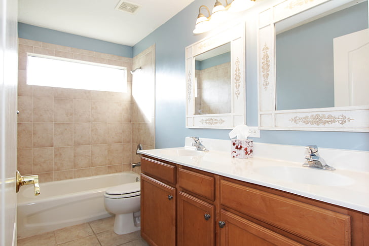 bathroom, dual sinks, house, interior, mirror